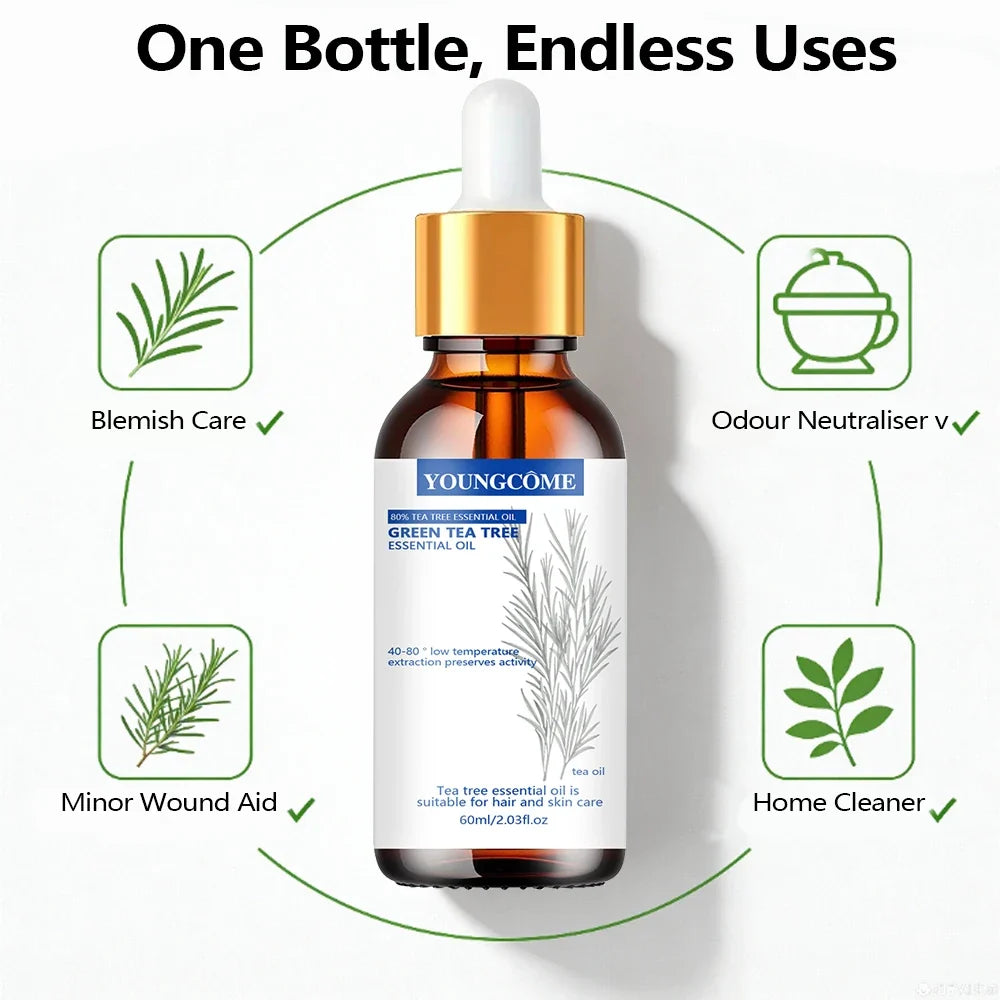 YOUNGCOME Pure Tea Tree Essential Oil Green Infused Natural Hair Skin