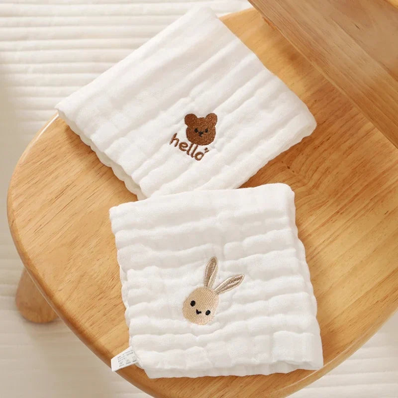 6-Layer Cotton Baby Burp Cloths | Soft Embroidery Washcloths