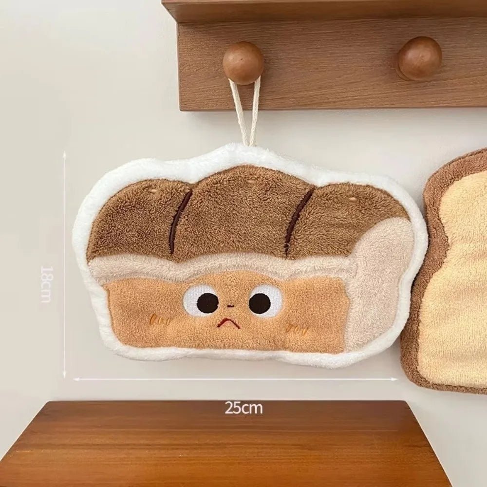 Cartoon Bread Coral Velvet Hand Towel with Hanging Loop