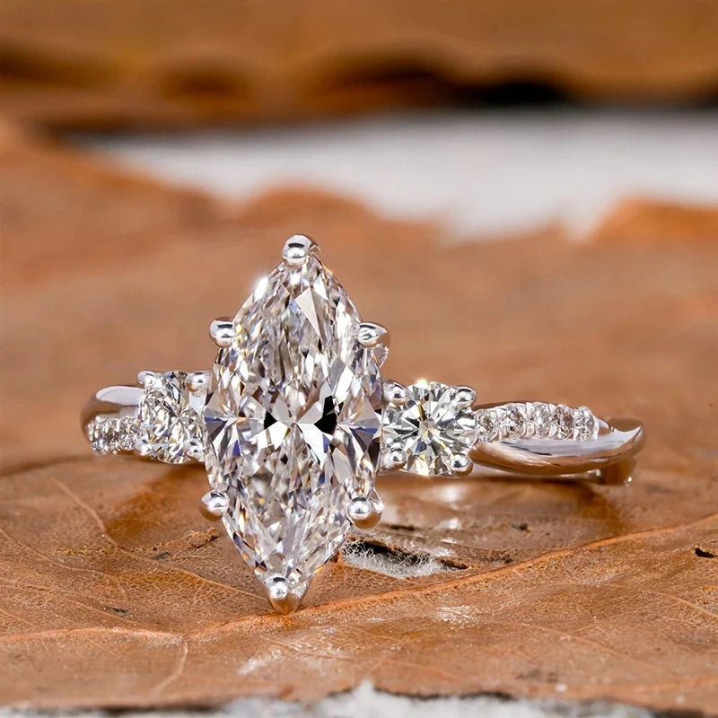 Huitan Marquise CZ Ring – Silver Women's Wedding Band | Sizes 5–14