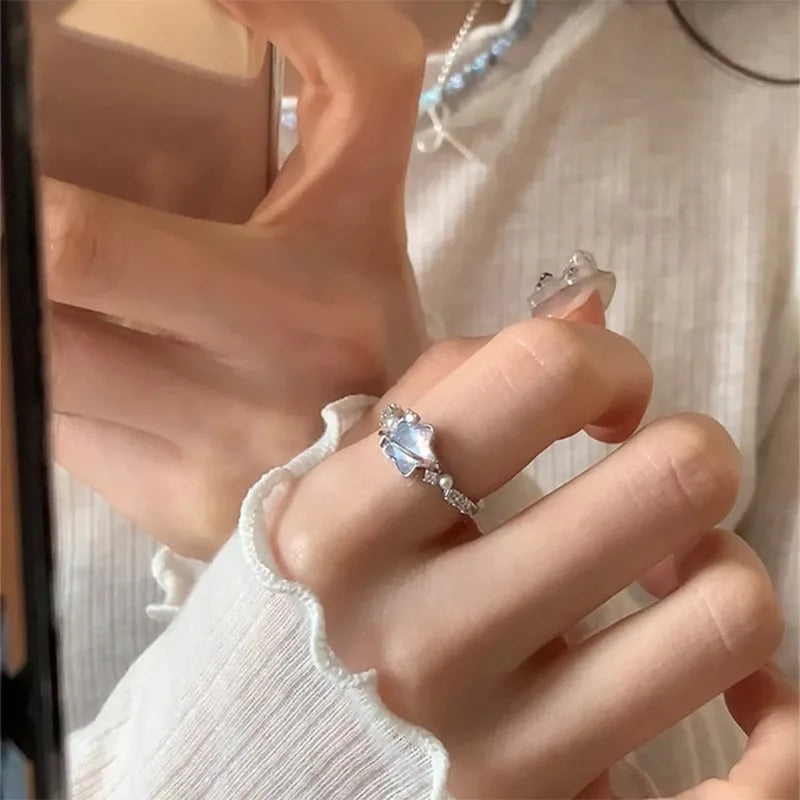 Exquisite Blue Star Moon Zircon Ring Women Niche Design Accessory