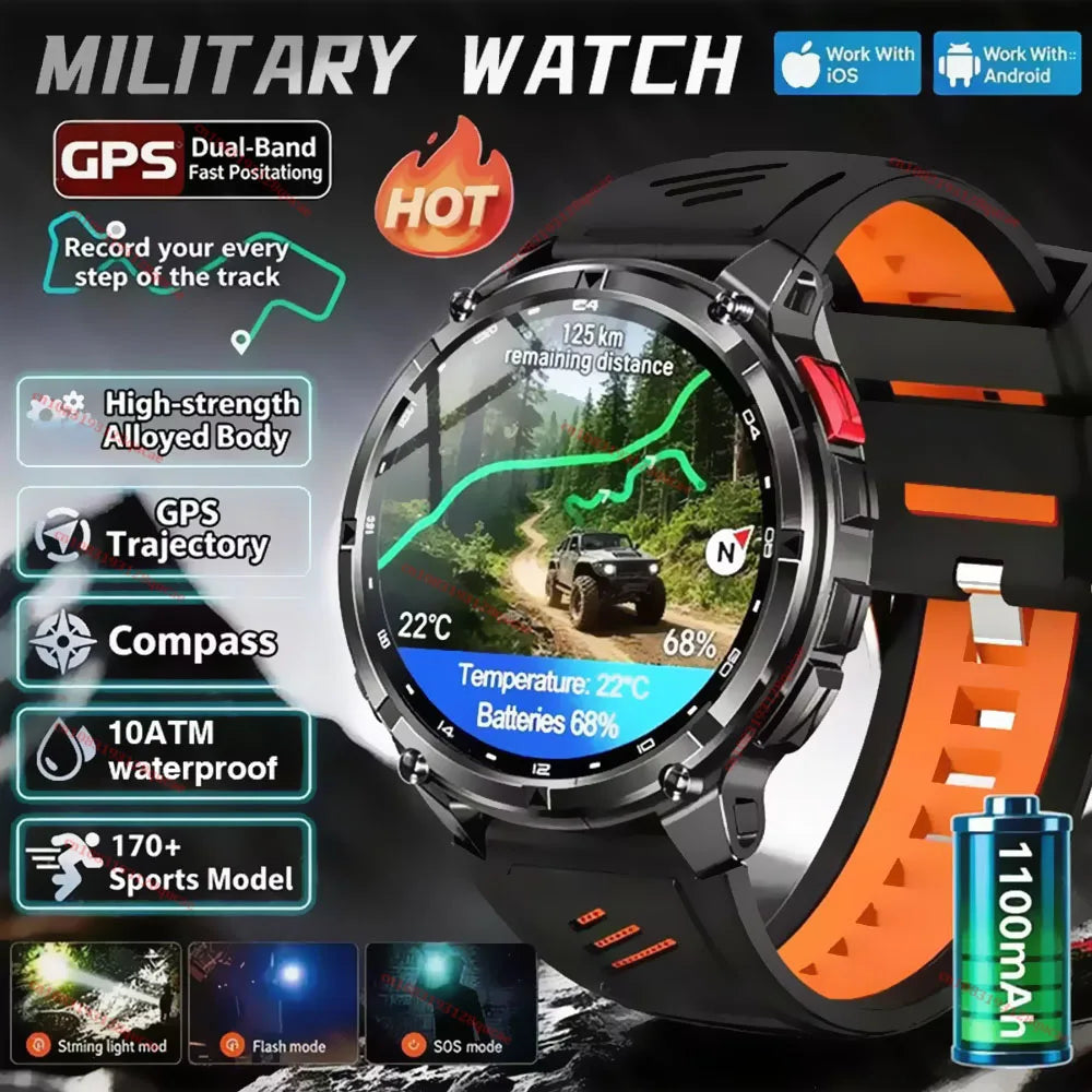 2026 Military 1100mAh Big Battery Outdoor Smart Watch Men GPS Path