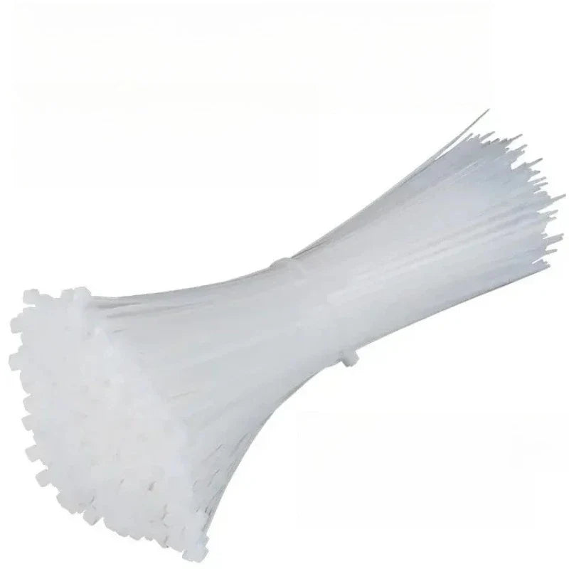 100-Pack White Self-Locking Nylon Cable Ties | Industrial Strength