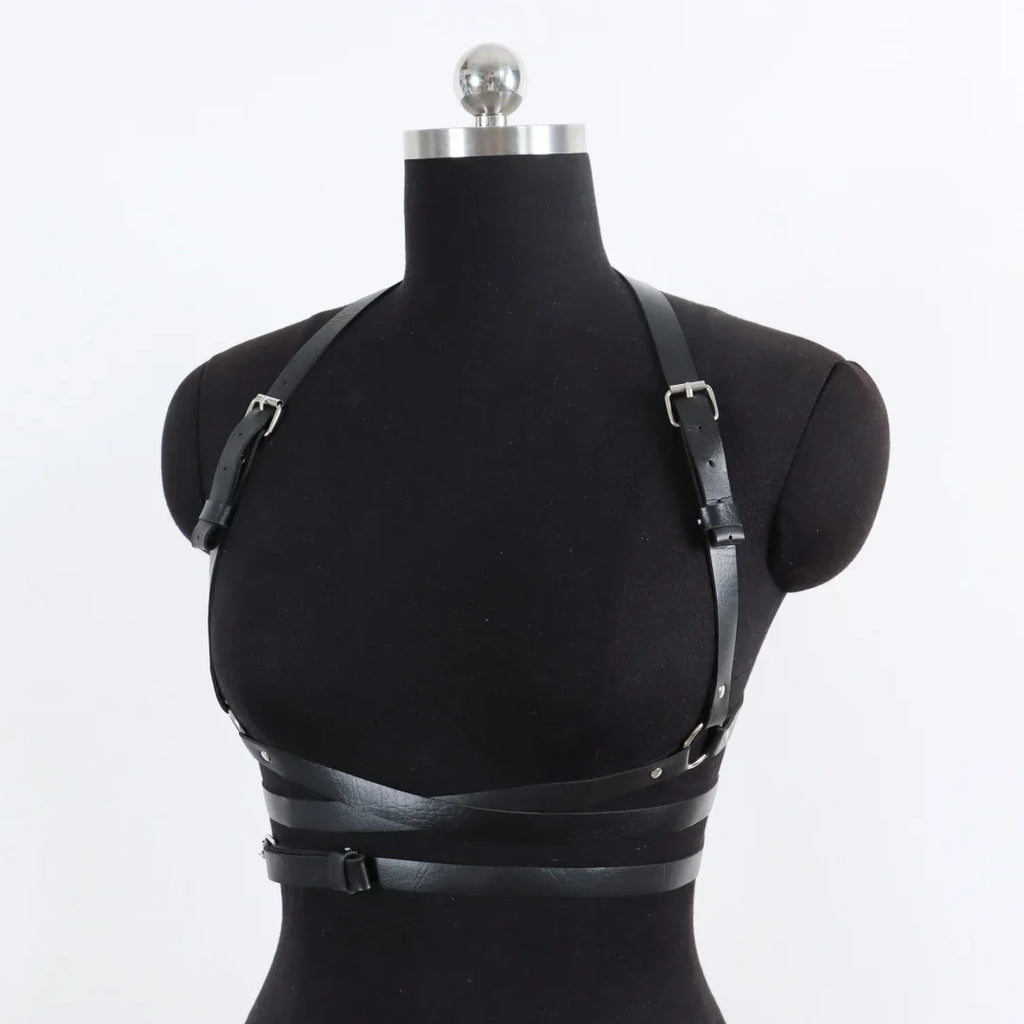 UYEE Sexy Lingerie Women Punk PU Leather Harness Bra Garter Fashion