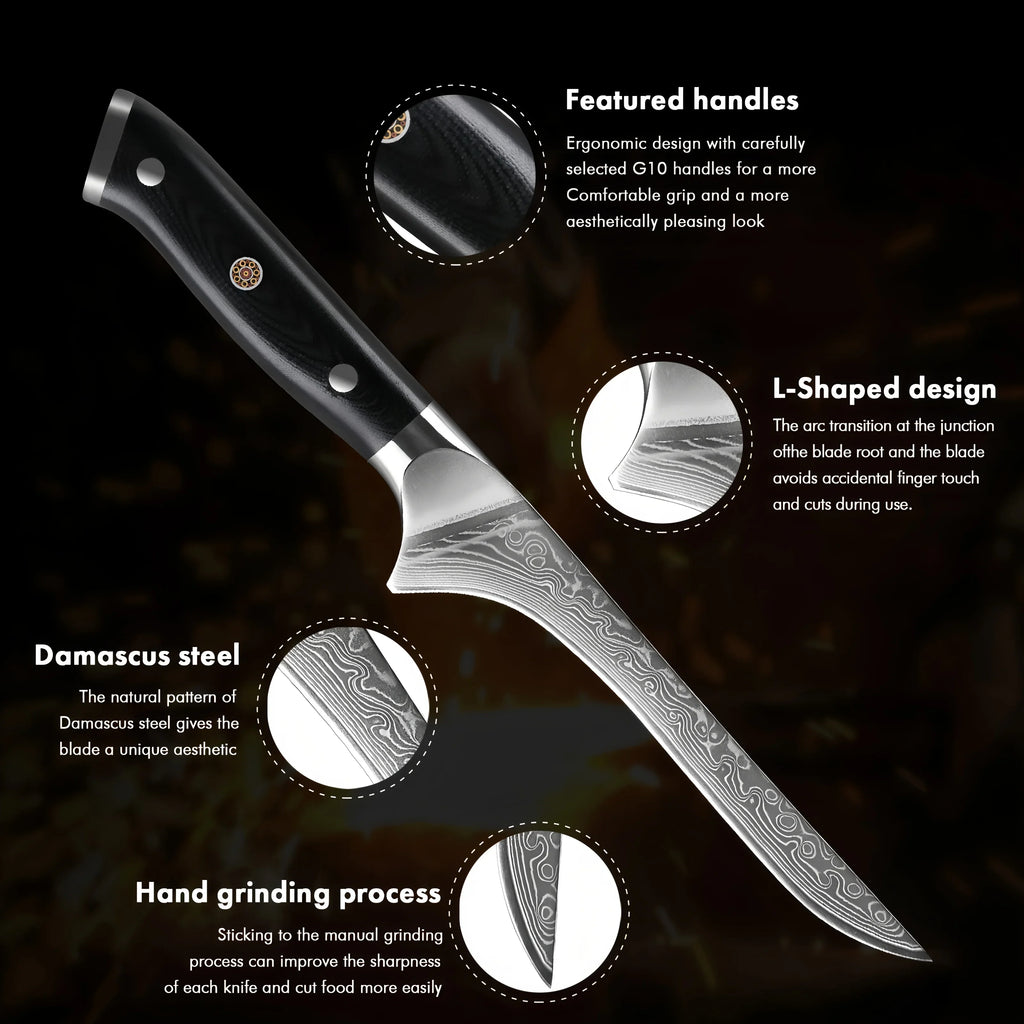 67-Layer Damascus Steel Boning Knife – Forged Kitchen Knife