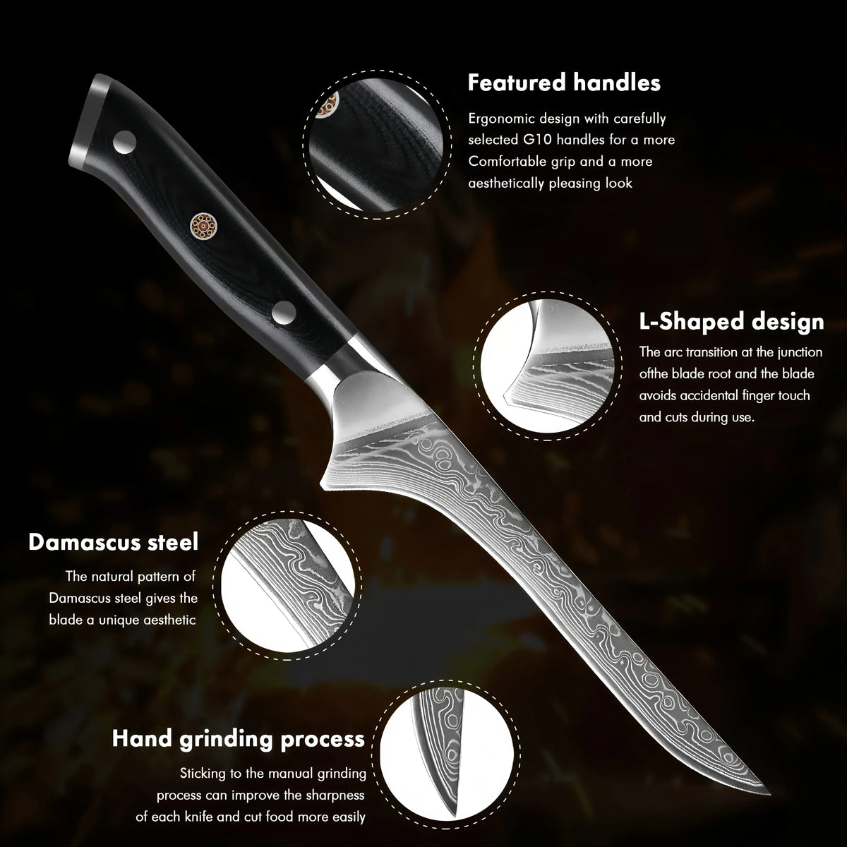 67-Layer Damascus Steel Boning Knife – Forged Kitchen Knife
