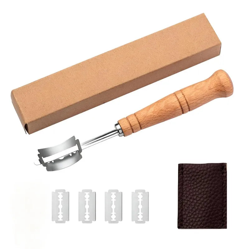 Wooden Handle Bakers Dough Bread Pastry Cutter 5 Blades Toast Curved