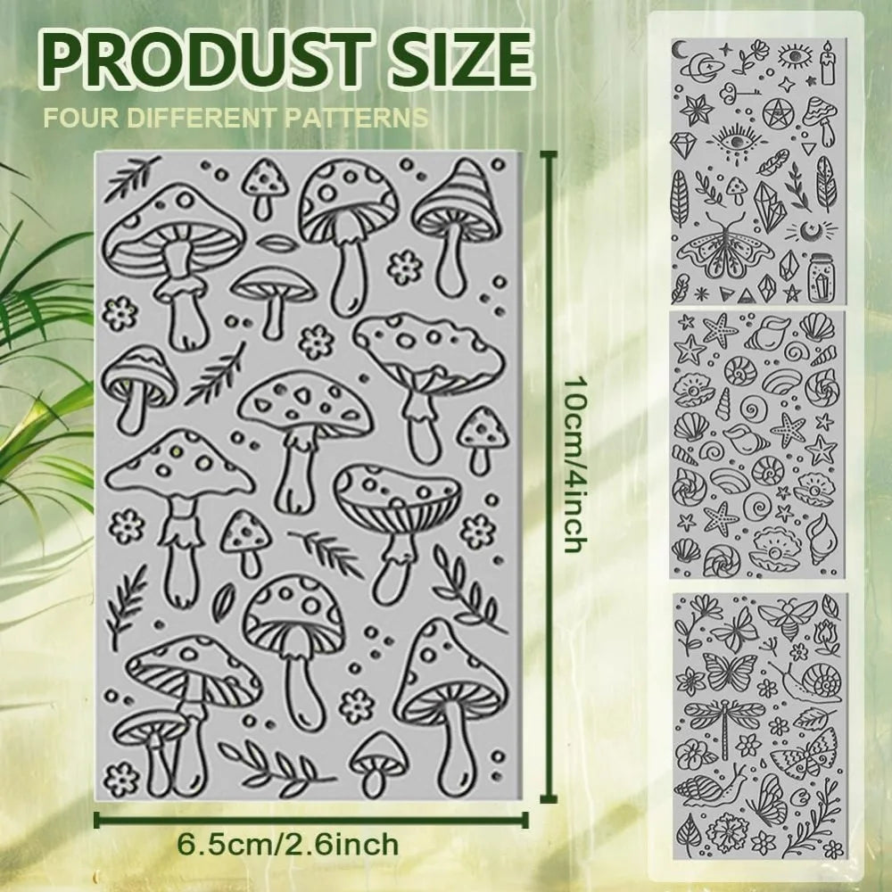 4-Pack Polymer Clay Texture Sheets – Mushroom, Sea Life & More