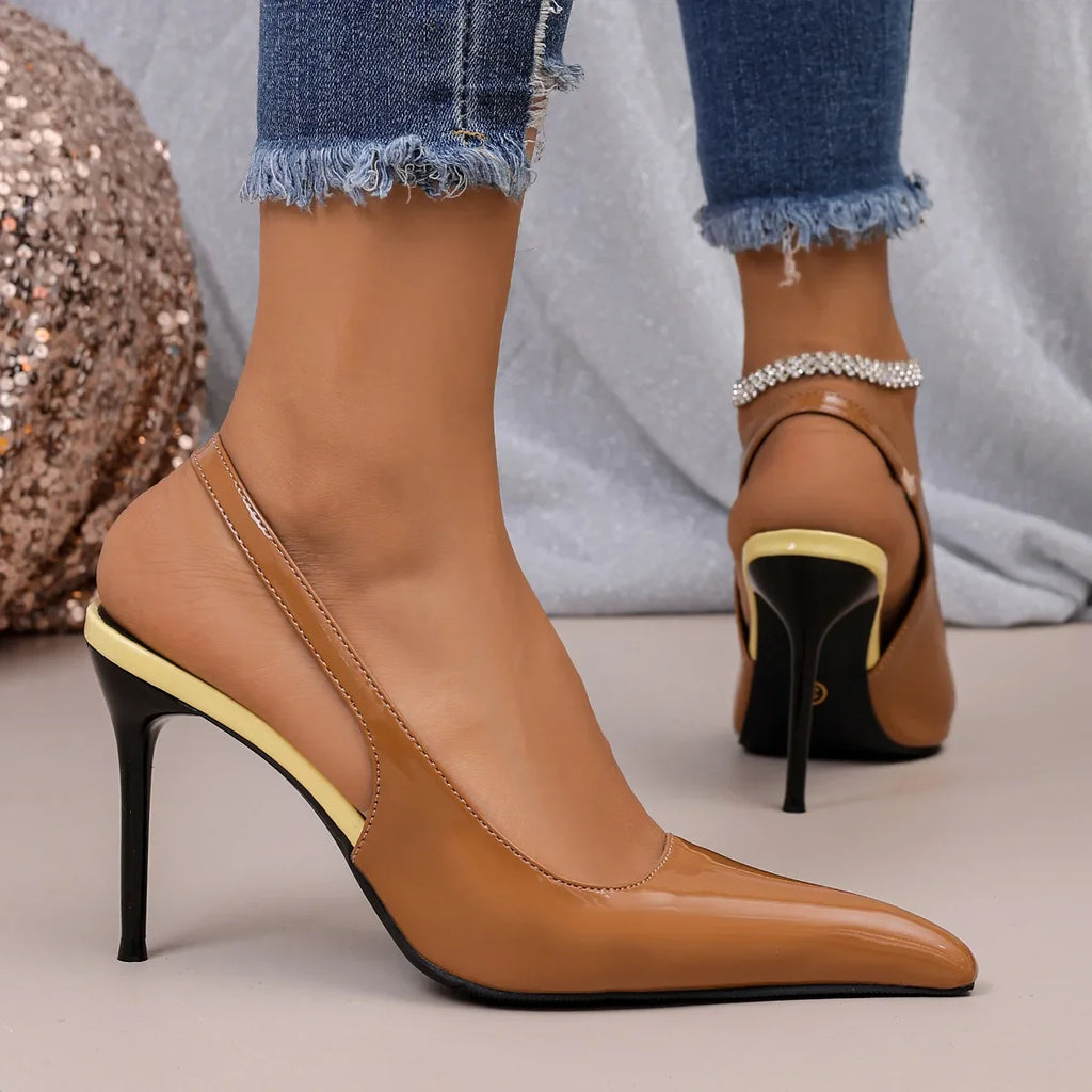 YBQJOO Pleated Hollow Buckle Strap Women High Heel Sandals