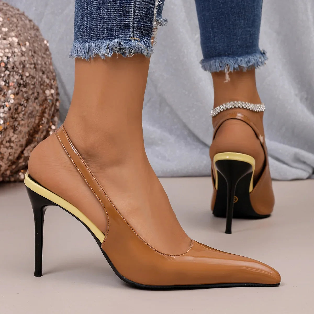 YBQJOO Pleated Hollow Buckle Strap Women High Heel Sandals
