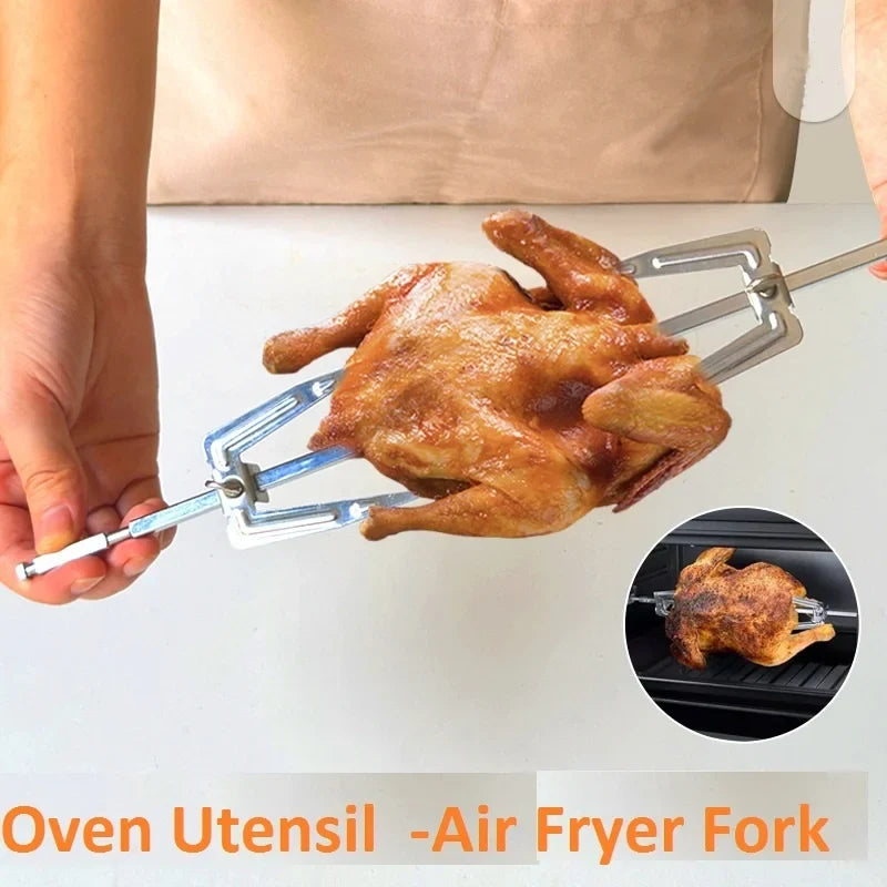 Rotisserie Chicken Skewer Rack – Steel BBQ & Oven Roasting Fork