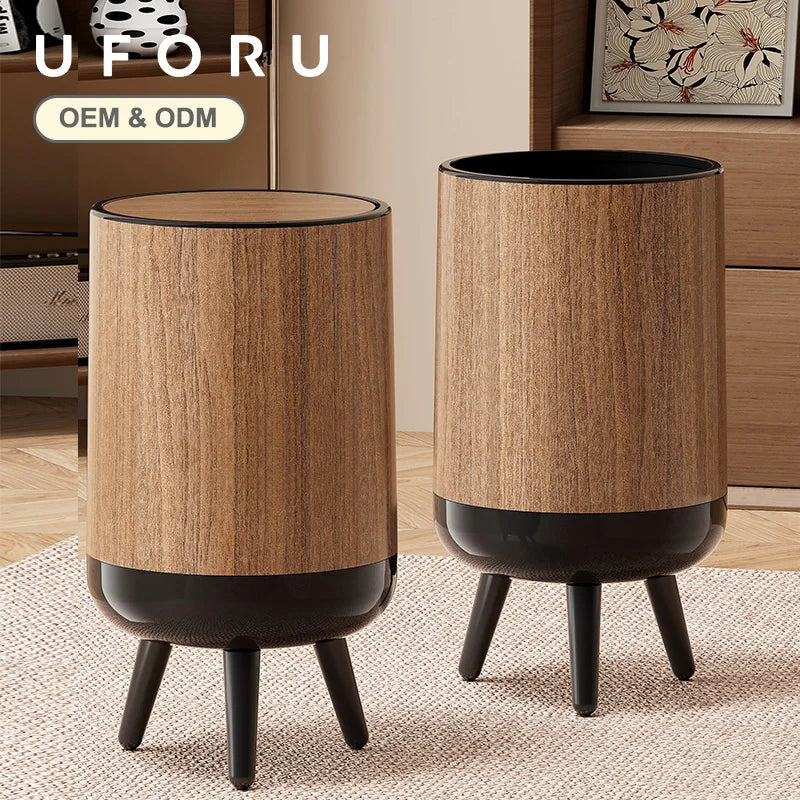 Wood-grain Trash Cans Classic-style Stands Shell-shaped That Resist