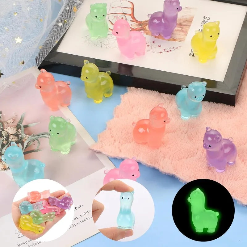 18-Piece Glow in the Dark Alpaca Resin Mini Figurines Set