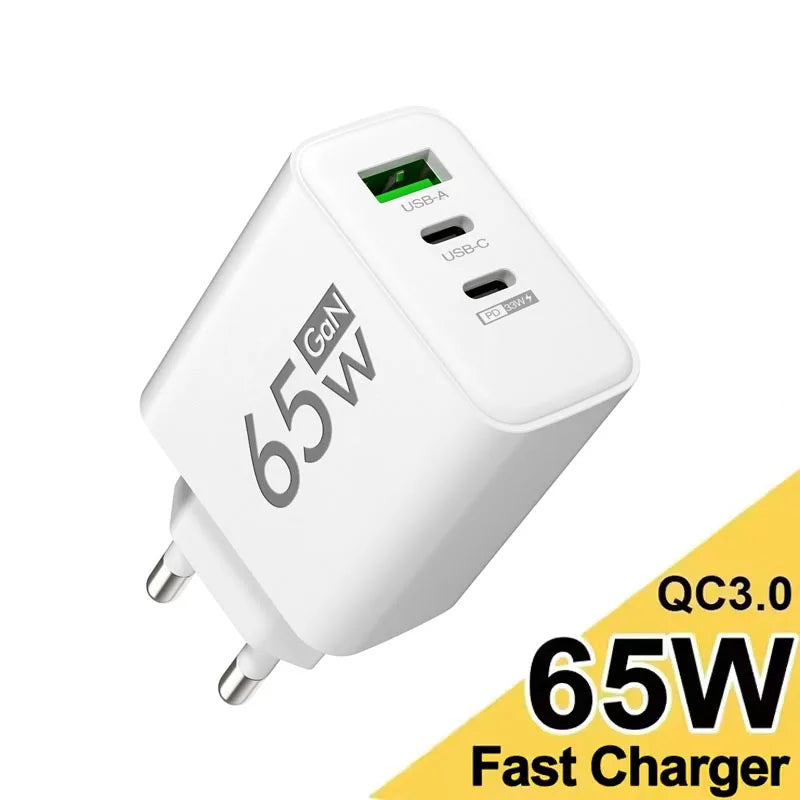 65W GaN USB-C Fast Charger 3-Port | iPhone Samsung Laptop