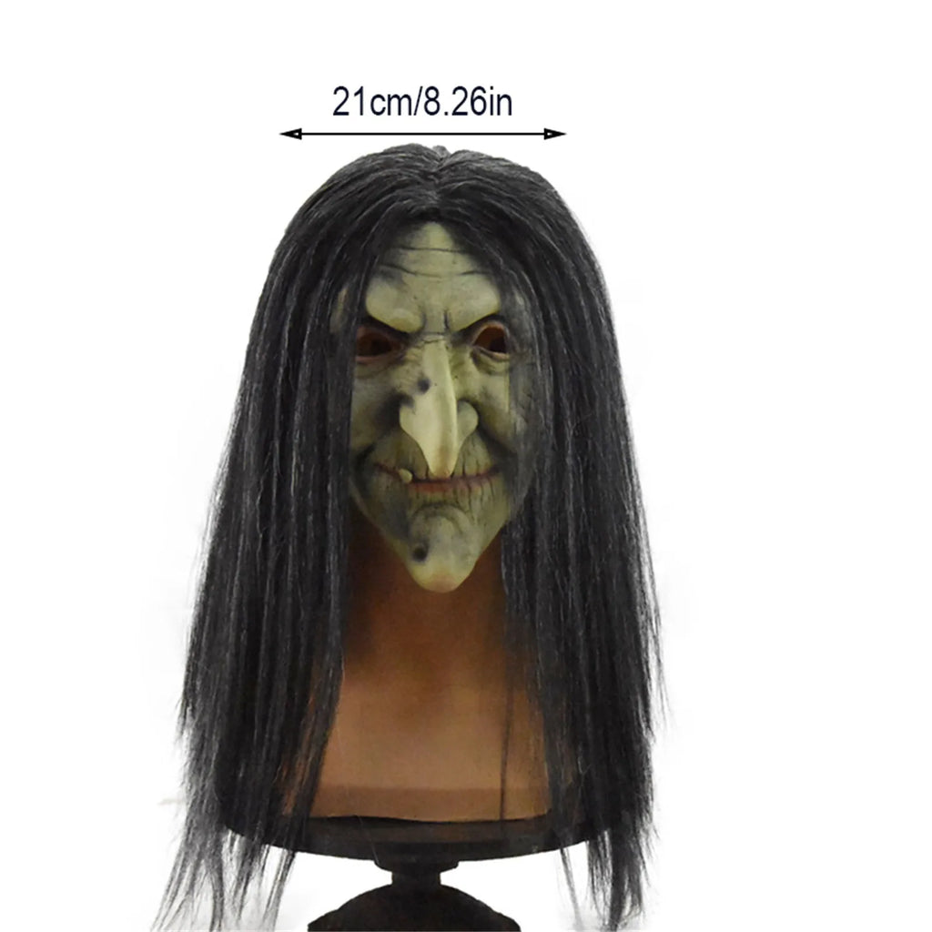 Scary Old Witch Latex Mask with Hair | Halloween Costume