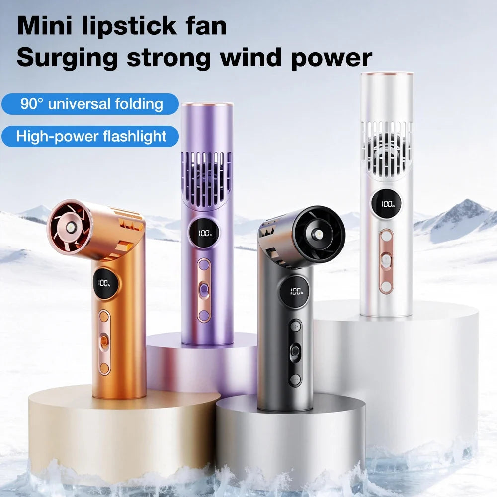 3-in-1 Lipstick Mini Fan – 100 Speeds, Neck & Desk Portable