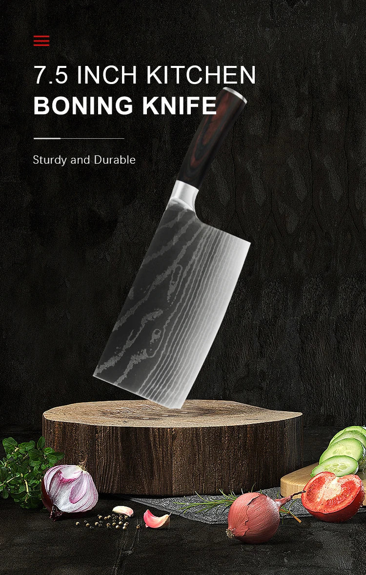 Chinese Cleaver Damascus Knife – Sharp Stainless Steel, Wood Handle