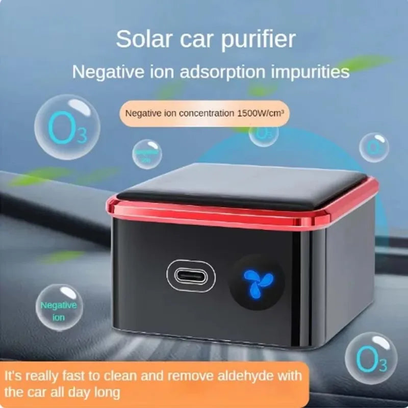 Solar USB Car Air Purifier – Negative Ion Odor Eliminator