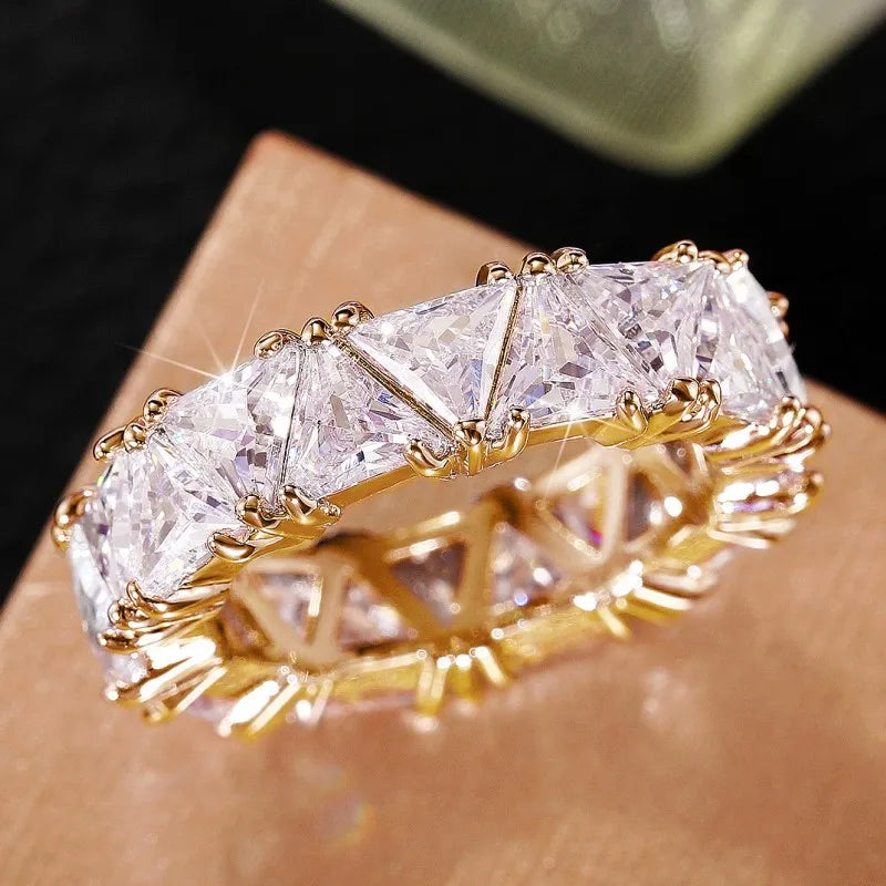 Huitan Triangular CZ Crystal Ring for Women | Wedding Jewelry