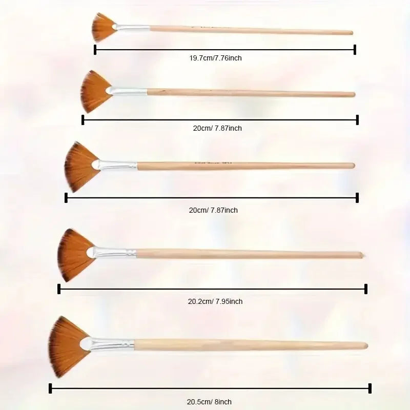 Professional 5-Piece Fan Brush Nylon Bristles Acrylic Watercolor