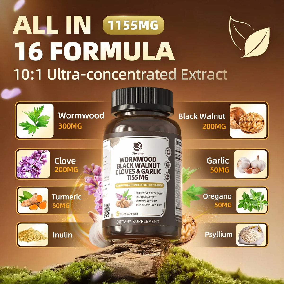 16-in-1 Black Walnut Wormwood Digestive Herbal Capsules | Digestive Health