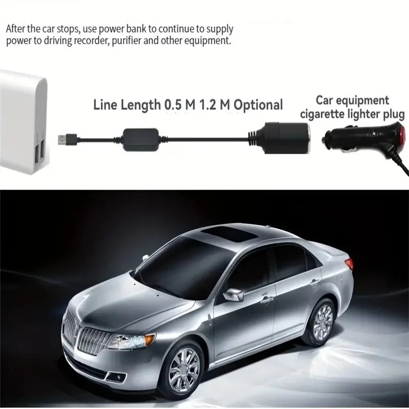 USB to 12V Cigarette Lighter Socket Adapter – 5V 2A Converter