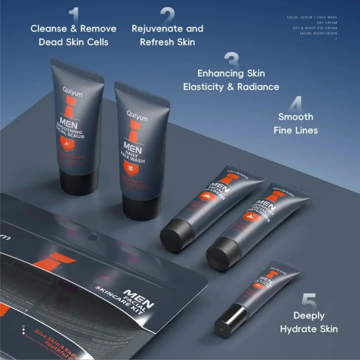 LAIKOU Men's 5-Piece Skincare Set – Scrub, Moisturizer & Eye Cream