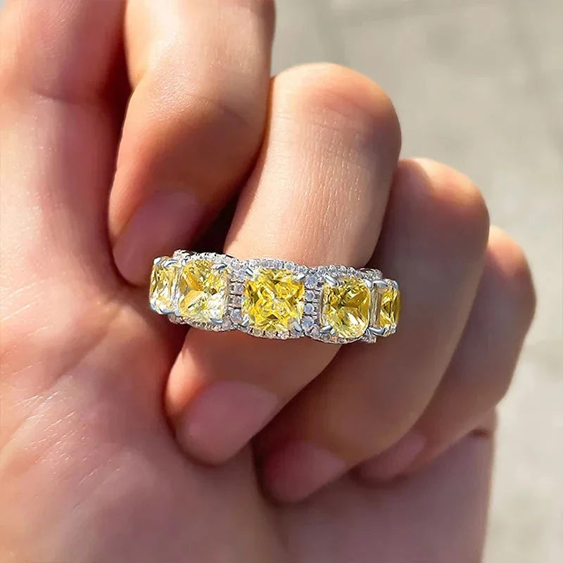 Huitan Yellow Cubic Zirconia Women's Ring – Silver Wedding Band
