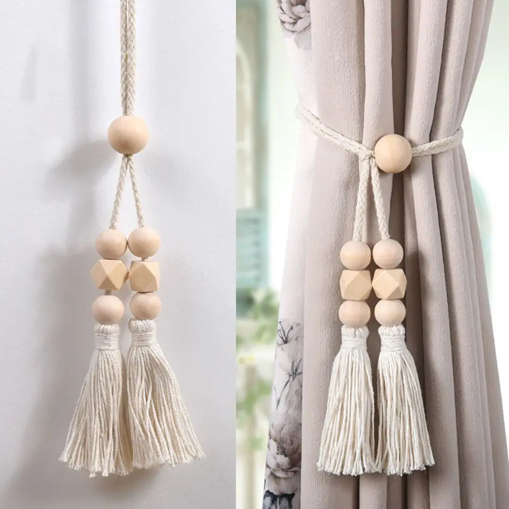 Curtain Tiebacks Tassels Fixed Nordic Tying Rope Wooden Bead Simple