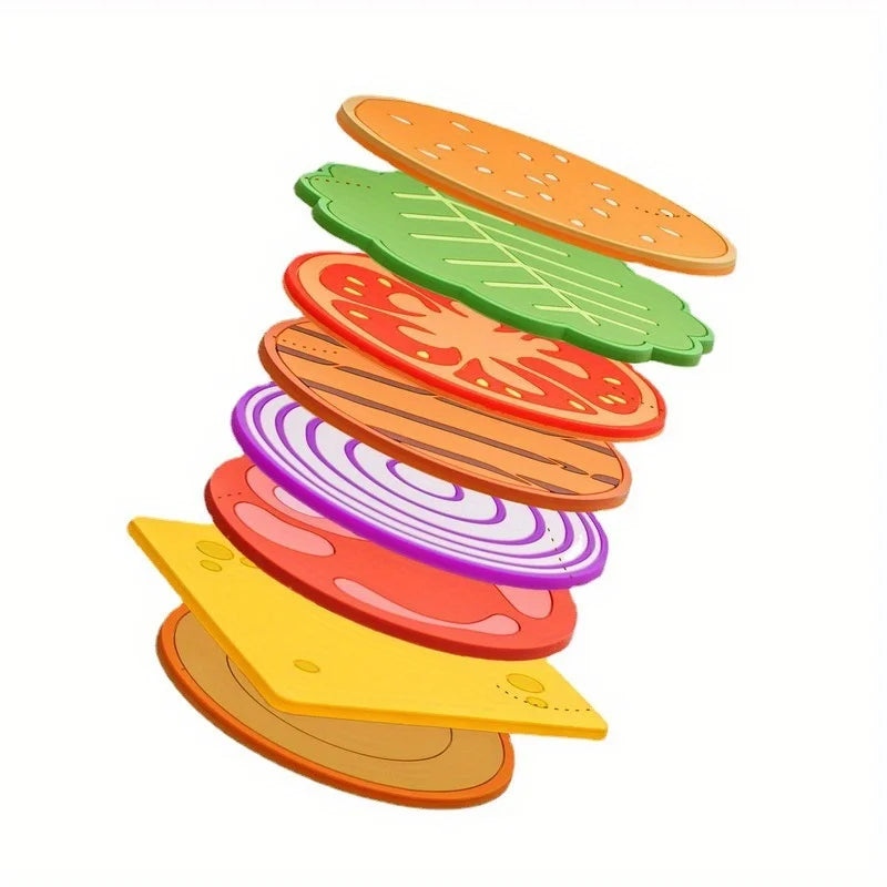8pc Burger Shape Coaster Set – Fun Novelty Cup Mats for Home