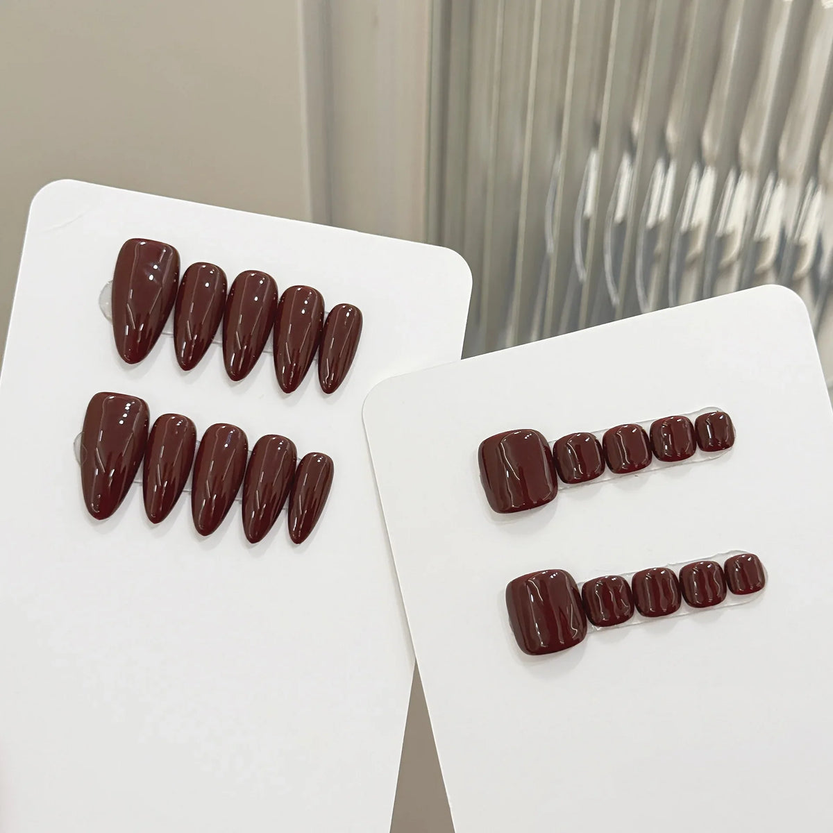 Almond Press On Toenails – 10pc Brown Solid Color False Nail Set