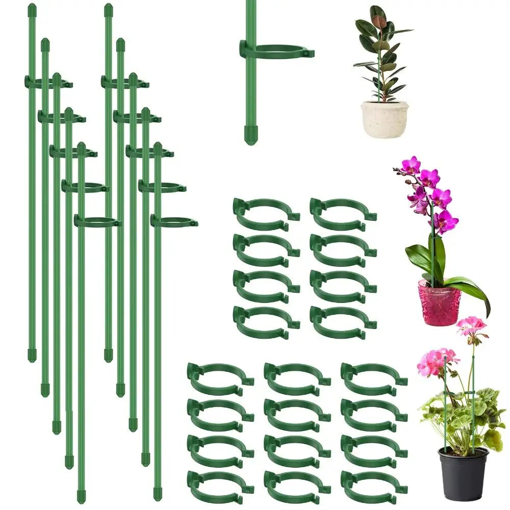 10-Pack Adjustable Plant Support Stakes with Rings & Clips