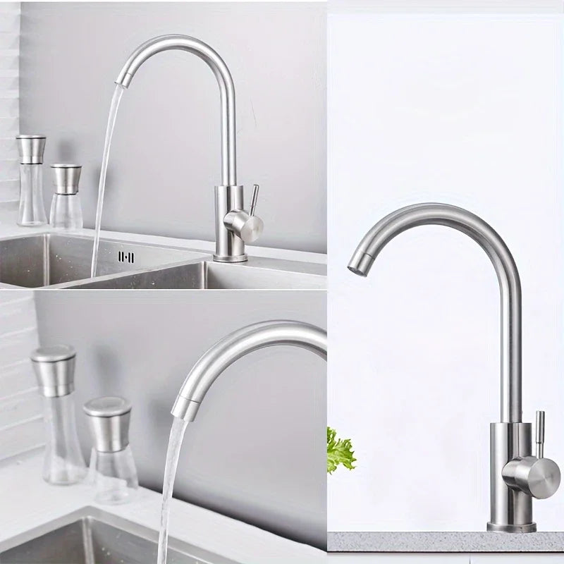 360° Rotatable Stainless Steel Kitchen Faucet | Brushed Finish