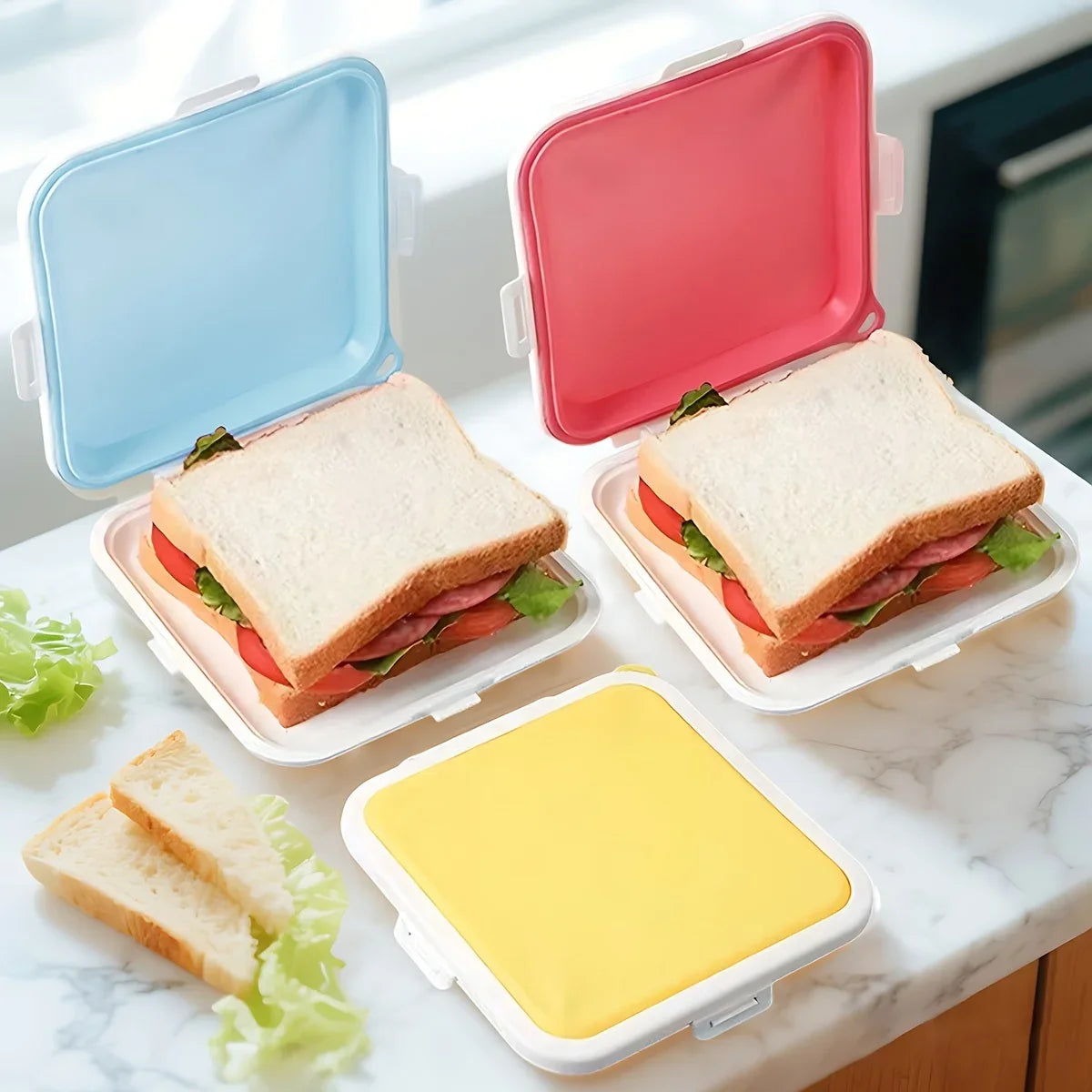 Sandwich Containers Silicone Storage Box Lunch Travel Snap-off Fruit