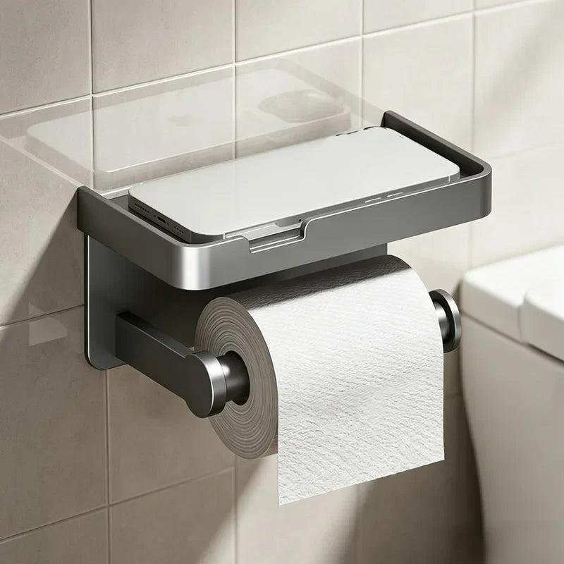 Aluminum Toilet Paper Holder with Storage Shelf | Bathroom