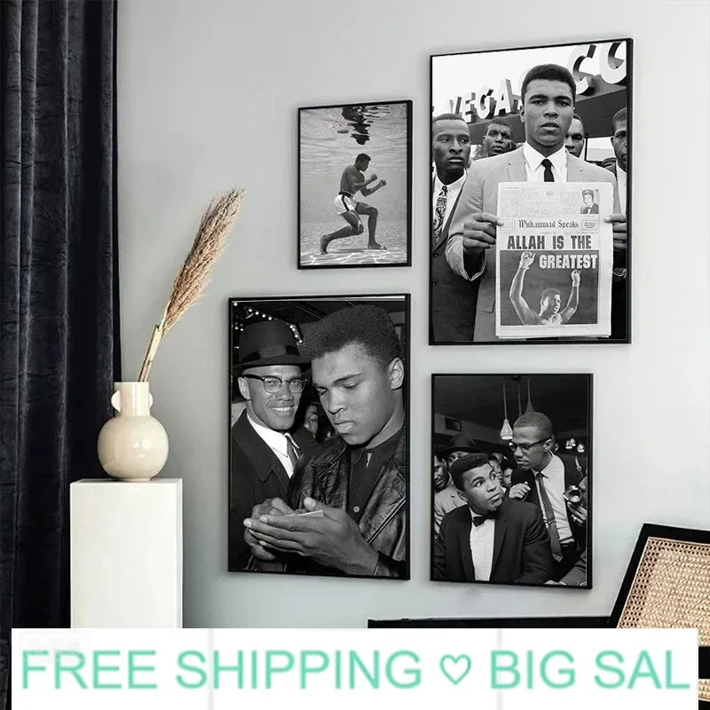 Muhammad Ali Black & White Canvas Wall Art | Boxing Poster