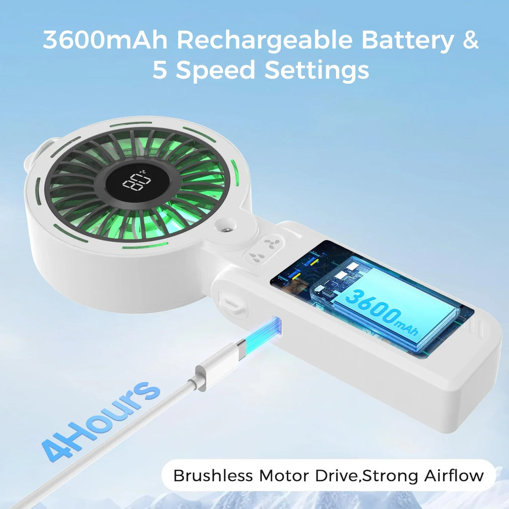 Portable Mist Fan USB Rechargeable 3600mAh | Spray & Nightlight