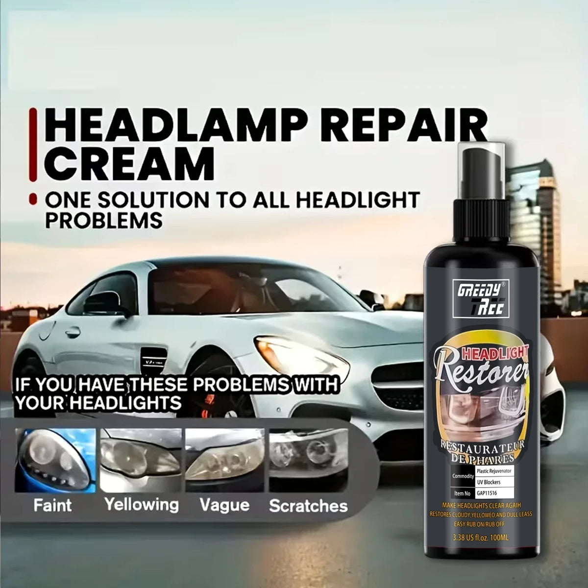 Car Headlight Restoration Kit – Clear Cloudy & Yellowed Lenses
