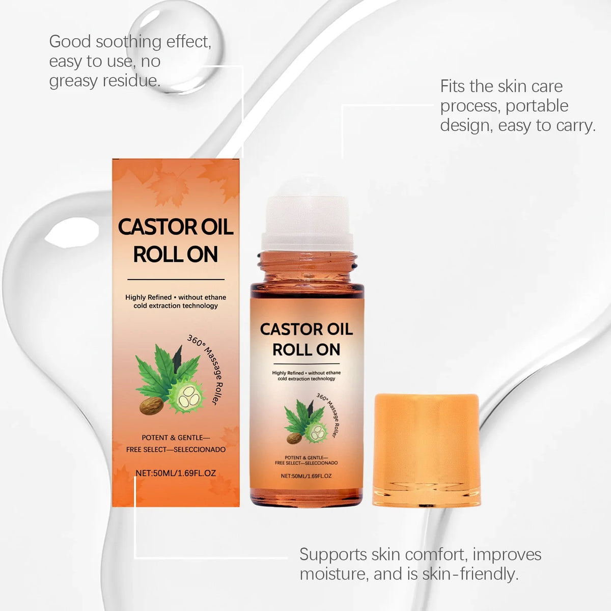 Natural Castor Oil Roll-On | 360° Massage Roller Hair & Skin