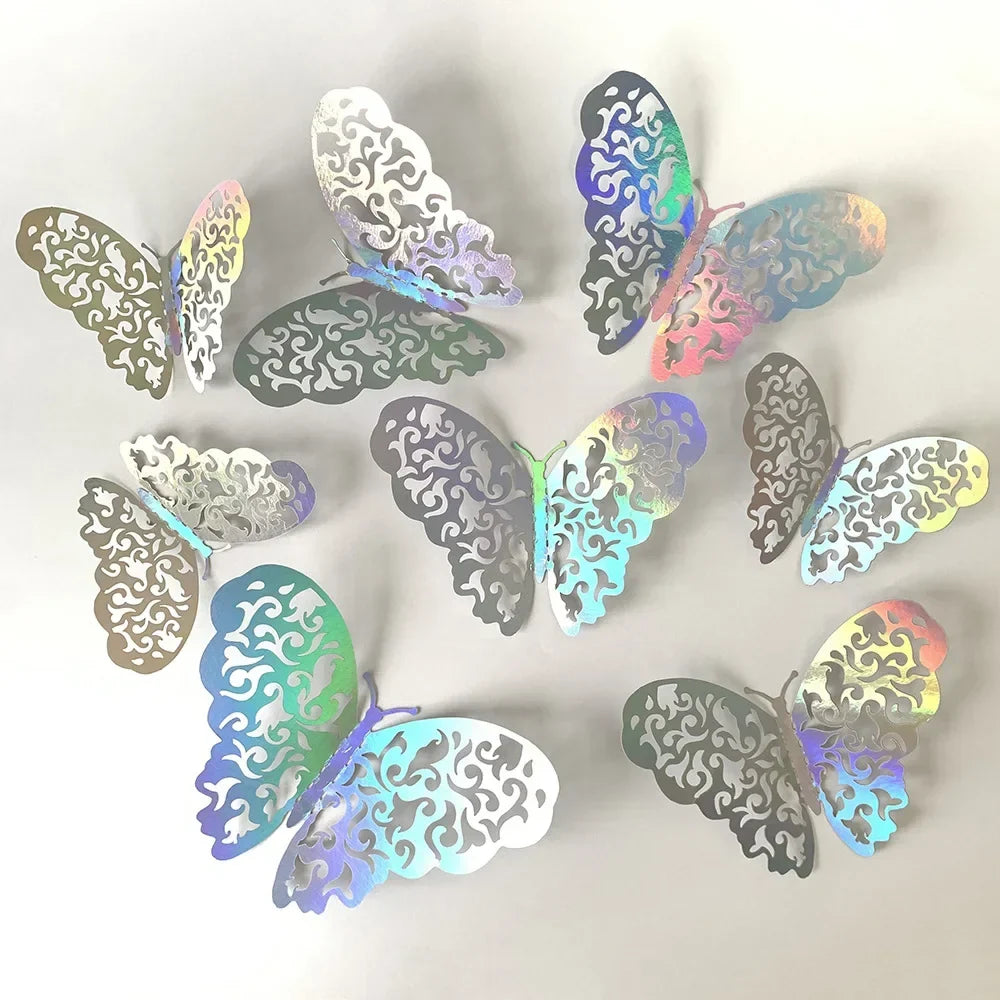 12pcs 3D Laser Butterfly Wall Stickers – Party & Room Décor