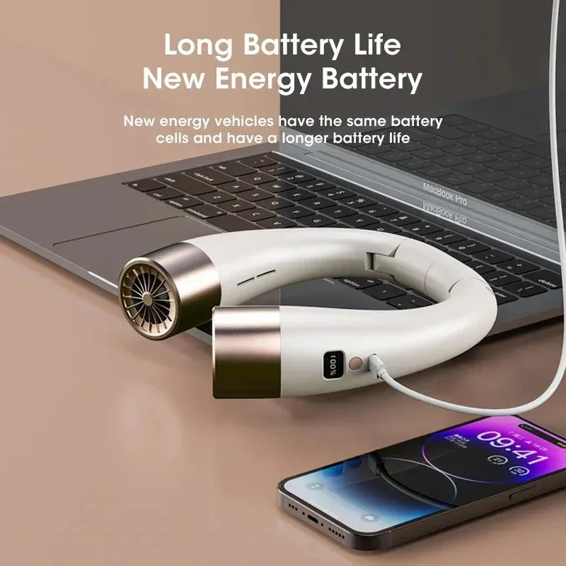 Foldable Hands-Free Neck Fan | USB-C 5-Speed Bladeless Cooler