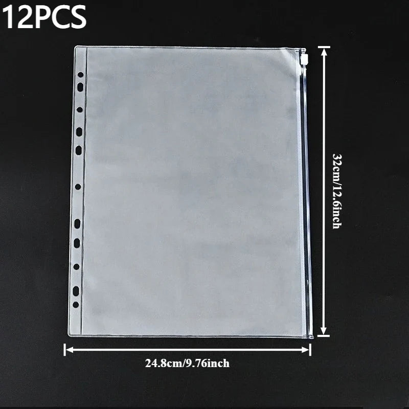 Clear Binder Pockets 12-Pack – 11-Hole Letter Size PVC Organizer