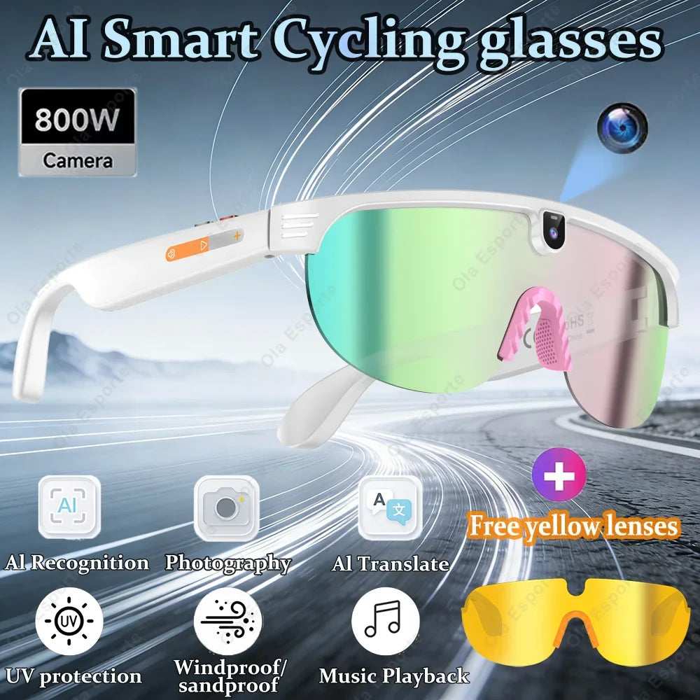 AI Smart Cycling Glasses Men 800W Camera Video Translation Sunglasses