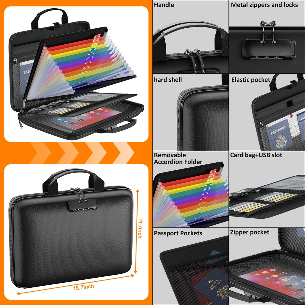 Fireproof Waterproof Document Bag Portable Hard Case Certificates
