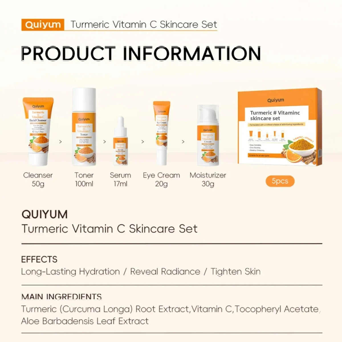 Vitamin C Turmeric 5-Piece Facial Skincare Set | Hydrate & Firm