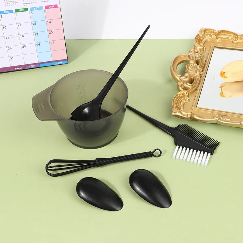 Hair Dye Brush & Bowl Set with Ear Caps & Mixing Rod – 6 Pc