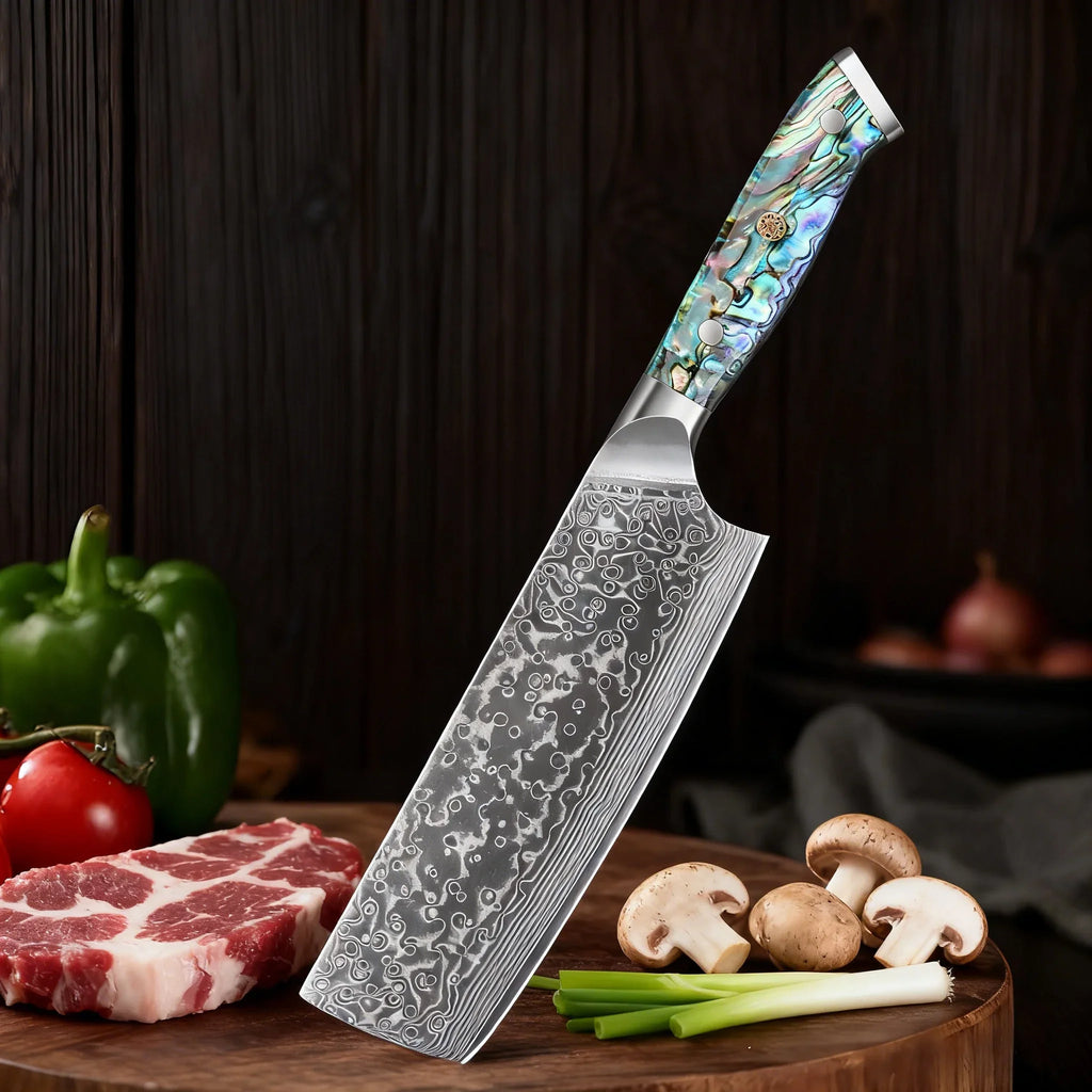 67-Layer Damascus Steel Nakiri Kitchen Knife – Sharp & Durable