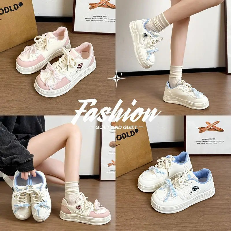 Lorilury Women's Cat & Fish White Sneakers – Thick Sole