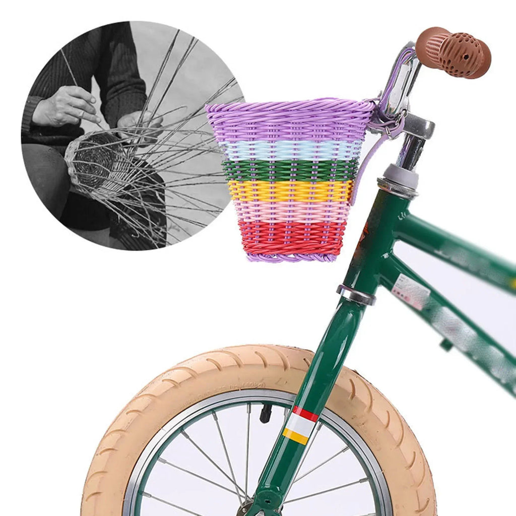 Rainbow Bicycle Basket Kid Front Handlebar Rattan Picnic Plastic Bike