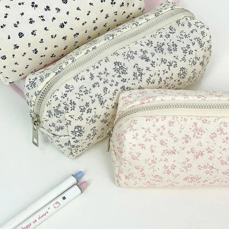 Floral Canvas Pencil Case – Large Capacity Stationery Organizer